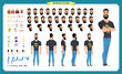 © Dmytro - Hipster creation kit. Set of flat male cartoon character body parts, hairstyles, trendy clothing,