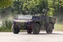 German Light Armoured  Reconnaissance Vehicle Drives On A Road