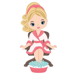 Canvas Print - Vector Beautiful Young Girl Doing Pedicure in Spa Salon