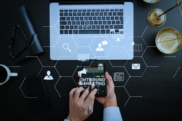 Poster - justice and law concept.businessman or lawyer or accountant working on accounts using a calculator and laptop computer and documents in modern office