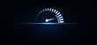 Speedometer with value word on blue light. Business concept