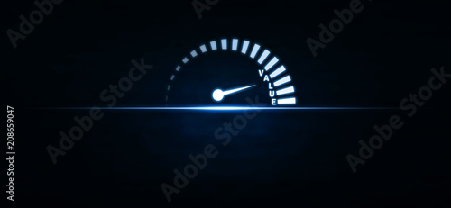 Fotografía Speedometer with value word on blue light. Business concept
