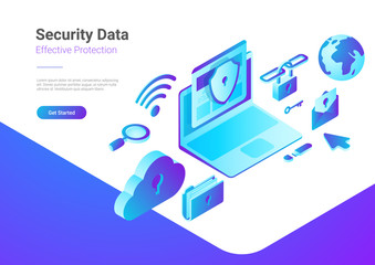 Canvas Print - security data protection antivirus laptop cloud isometric vector