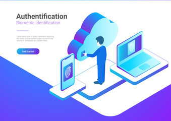 Canvas Print - isometric authentication biometric fingerprint identification