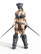 Fierce armed female warrior posing on an isolated white background. 3d rendering illustration