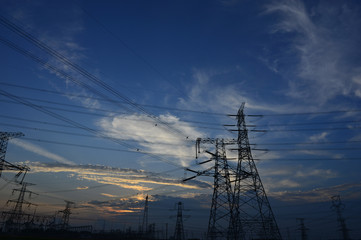 The power supply facilities of contour in the evening