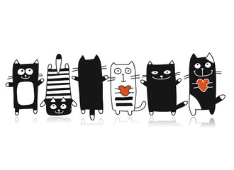 Poster - Funny cats collection, sketch for your design