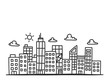 Hand draw doodle cityscape with copy space. Vector illustration.