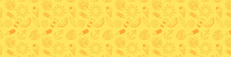 banner with hand drawn summer icons and copyspace. vector.