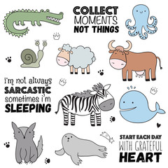 Vector cartoon sketch illustration with cute doodle animals