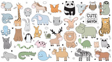 Vector Cartoon Big Set Of Cute Doodle Animals