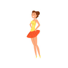 Sticker - Cheerful ballet girl character in tutu dress cartoon vector Illustration on a white background