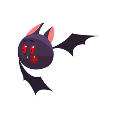 Wall Mural - Cute cartoon halloween bat character flying and gesturing vector Illustration on a white background