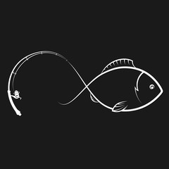 Wall Mural - Fishing rod and fish silhouette