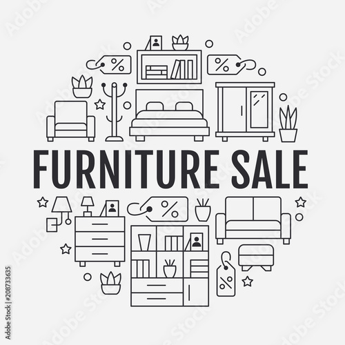 Furniture Sale Banner Illustration With Flat Line Icons Living