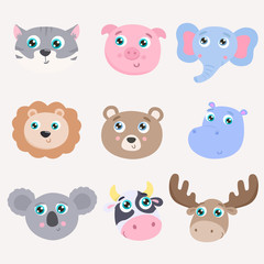  Cute animals set. Flat design