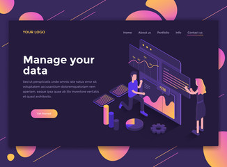 Wall Mural - flat modern design of website template - manage your data