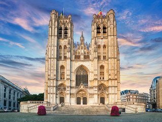 Wall Mural - Cathedral of St. Michael and St. Gudula is a Roman Catholic church on the Treurenberg Hill in Brussels, Belgium.