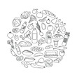 © N.Savranska - Circle from food doodles on white background. Vector illustration.