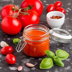 Red tomato sauce for pasta, pizza, Italian classic food