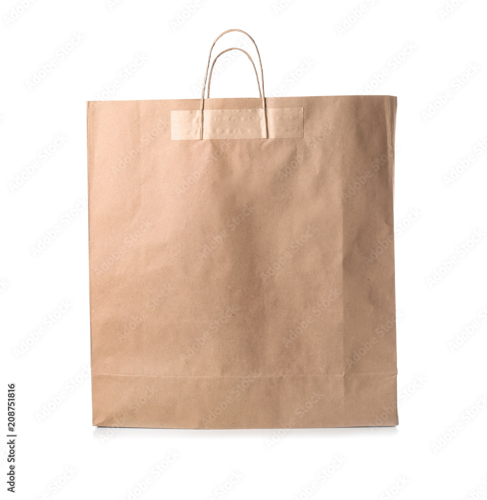 Paper bag on white background. Food delivery service