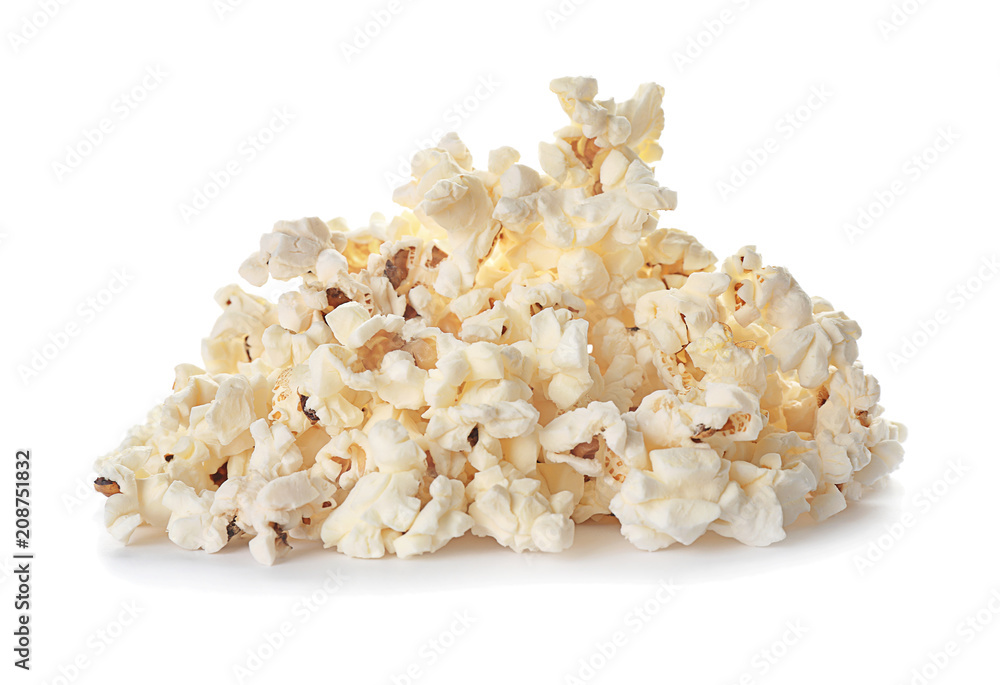 Tasty popcorn on white background