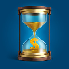 Wall Mural - Hourglass with flowing sand and dollar currency sign. Time is money vector concept