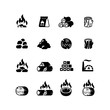 Charcoal, burning coal for barbecue vector isolated icons