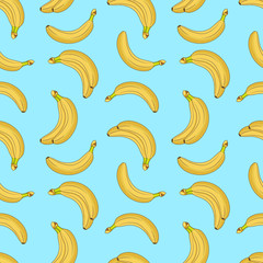 Wall Mural - Sweet fruit yellow bananas seamless vector pattern
