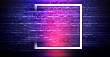 Wall Mural - brick wall background, neon light