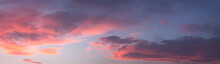 Dramatic Colorful Dawn/dusk Sky, With Dark Clouds, Panorama Background.