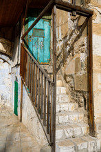 Blue Door With Cross At Monastery In Jerusalem 