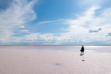 Silhouette Women Walking On The Famous Tourist Destination Salt Lake (Turkish: Tuz Golu ) Is The Second Largest Lake In Turkey.