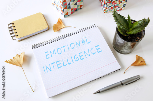 Fotografía emotional intelligence written in a notebook on white table