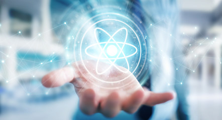 Leinwandbilder - Businessman using modern molecule structure 3D rendering