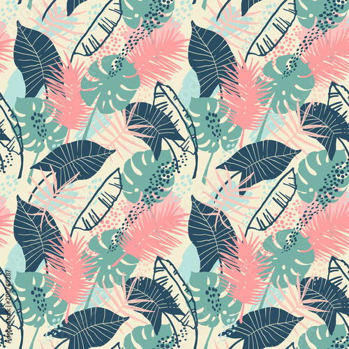 Obraz w ramie Seamless exotic pattern with tropical plants.