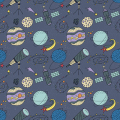 Wall Mural - seamless pattern with cosmos doodle illustrations.
