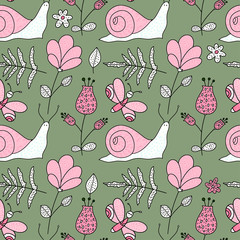 Wall Mural - seamless vector forest pattern with cute color illustrations.