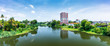 Panoramic river view and cityscapes of Kerala, India.