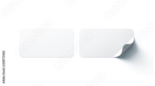 Blank White Rectangle Adhesive Stickers Mock Up With Curved