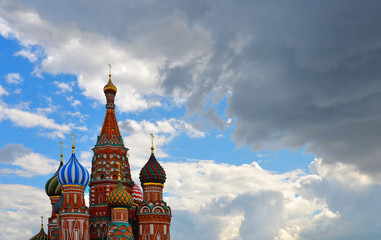 St. Basil church and historical architecture with cloudy blue sky in Red Square Moscow, Russia