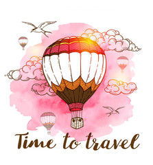 Poster - Travel background with air balloons