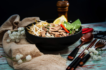 Tasty Vietnamese food Bo bun rice vermicelli