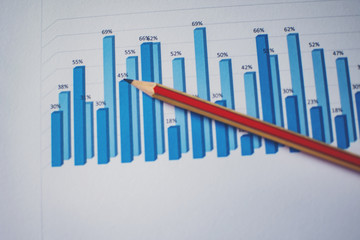 Photo diagrams graphs and numerals in the table on the paper