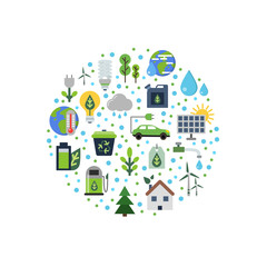 Canvas Print - Vector ecology flat icons gathered in circle illustration