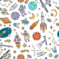 Poster - Vector hand drawn space elements background or pattern illustration