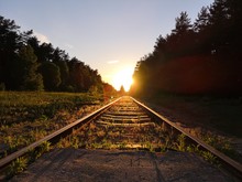A Railway During A Sunset