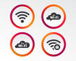 © blankstock - Free Wifi Wireless Network cloud speech bubble icons. Wi-fi zone locked symbols. Password protected Wi-fi sign. Infographic design buttons. Circle templates. Vector