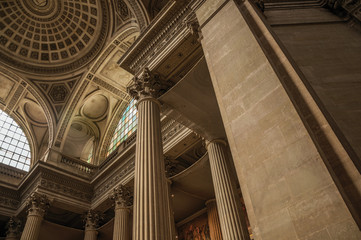 Wall Mural - Pantheon inside view with high ceiling, columns, statues and paintings richly decorated in Paris. Known as one of the most impressive world’s cultural center. Northern France.