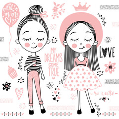 vector set with cute little girls.